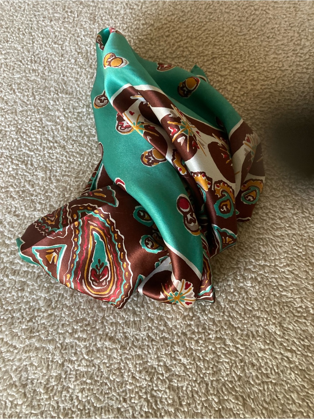 Double D Ranch Teal and Brown Paisley Silk Scarf - Picture 8 of 8